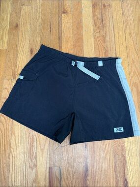 Zoic Shorts Vintage Mountain Biking Nylon Belted Pocket Black Gray Large